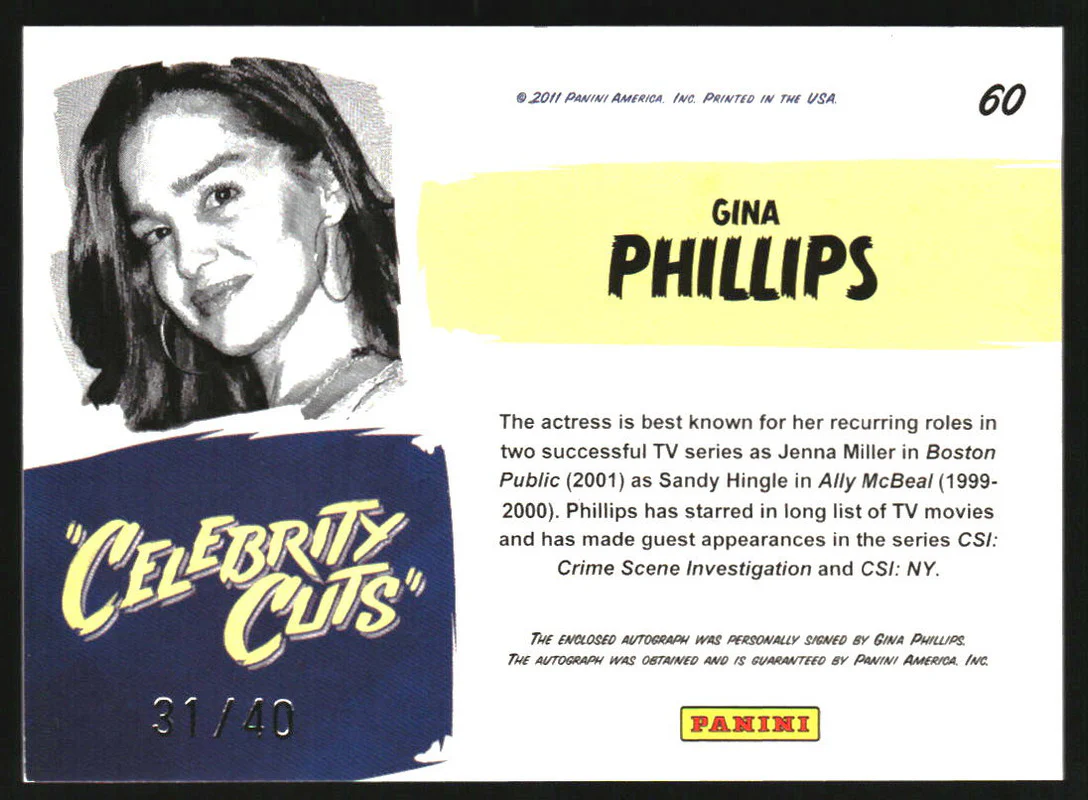 2011 Panini Americana Celebrity Cut Autographs #60B Gina Phillips Auto /40 - Image 2