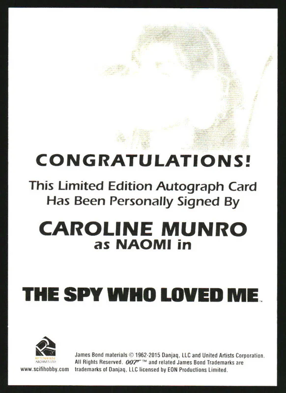 James Bond 007 Spy Who Loved Me Autograph Caroline Munro as Naomi Auto - Image 2