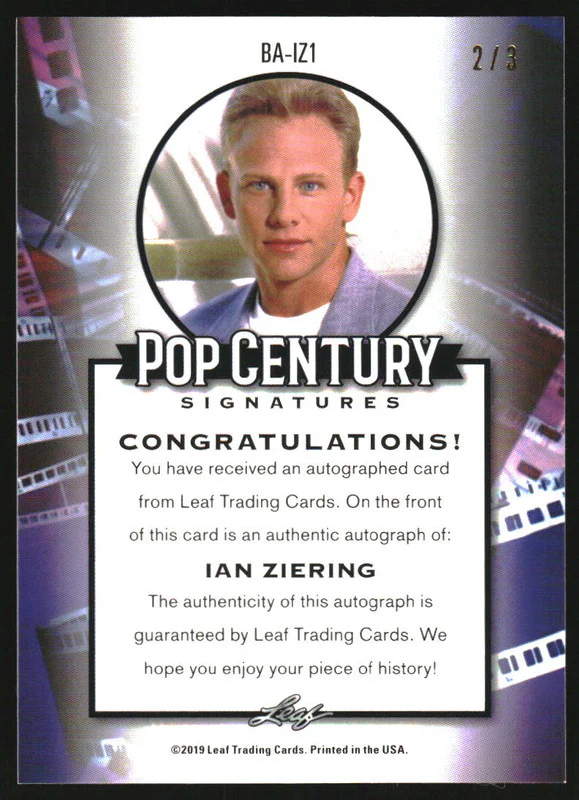 2019 Leaf Pop Century Red Autograph Ian Ziering Auto /3 - Image 2