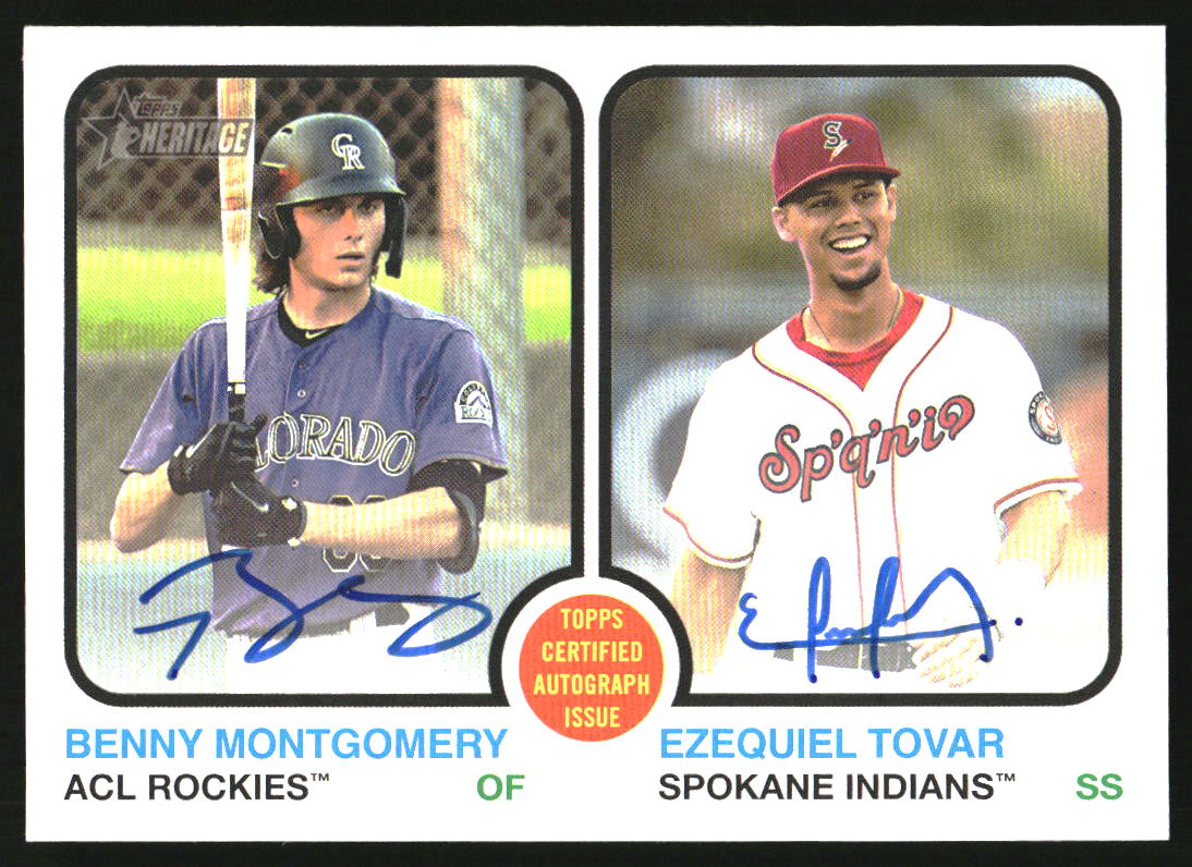 2022 Topps Heritage Minors Dual Auto Ezequiel Tovar Benny Montgomery /20