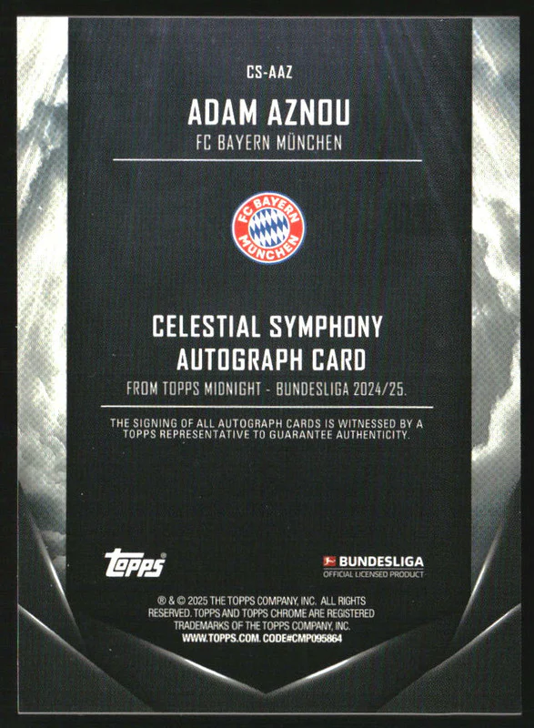 2024 Topps Midnight Bundesliga Celestial Symphony Twiligh Adam Aznou RC Auto /99 - Image 2