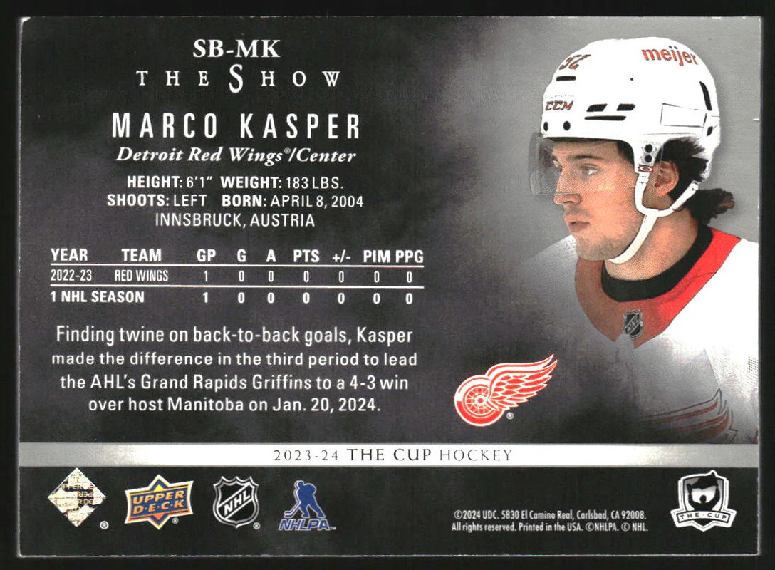 2023-24 Upper Deck The Cup The Show Black #SB-MK Marco Kasper /99 - Image 2