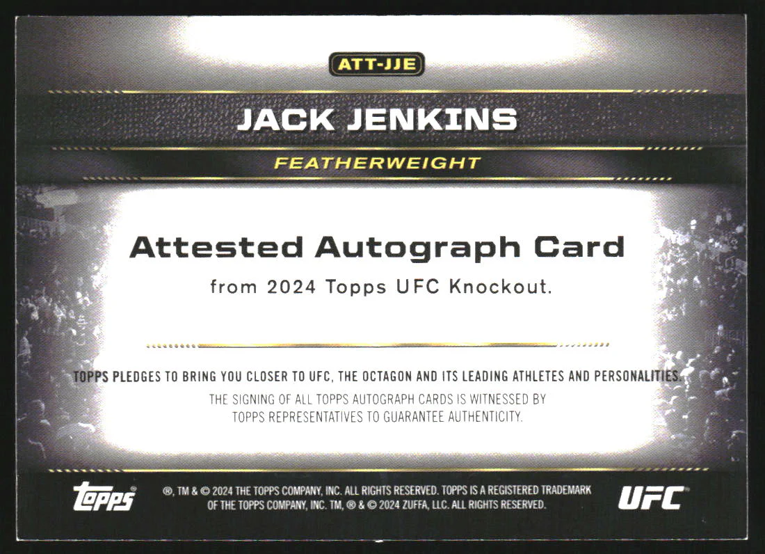 2024 Topps Knockout UFC Attested Autographs Red #ATT-JJE Jack Jenkins Auto /25 - Image 2