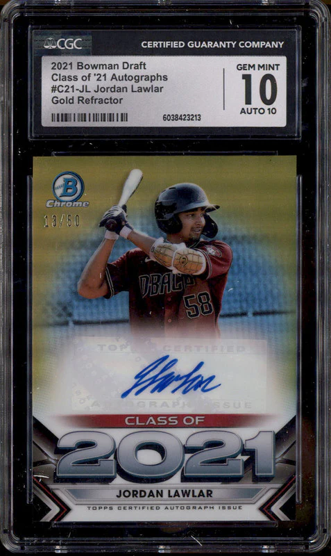 2021 Bowman Draft Class of '21 Auto Gold Refractor #JL Jordan Lawlar /50 CGC 10
