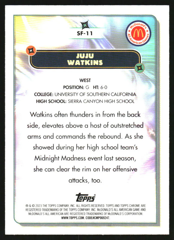 2023 Topps Chrome McDonald's All American SuperFly #SF11 Juju Watkins - Image 2