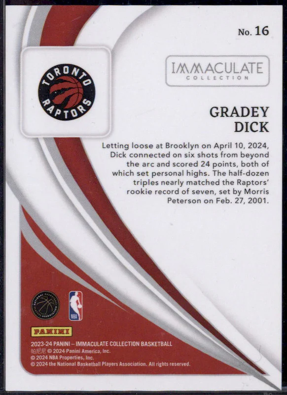 2023-24 Panini Immaculate Red #16 Gradey Dick RC /49 - Image 2
