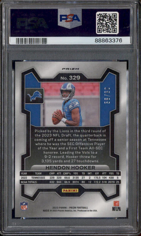 2023 Panini Prizm Orange Wave #329 Hendon Hooker RC Rookie PSA 8 - Image 2