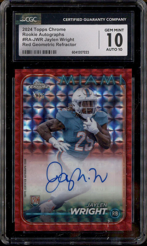 2024 Topps Chrome Red Geometric Refractor #RAJWR Jaylen Wright RC Auto /5 CGC 10