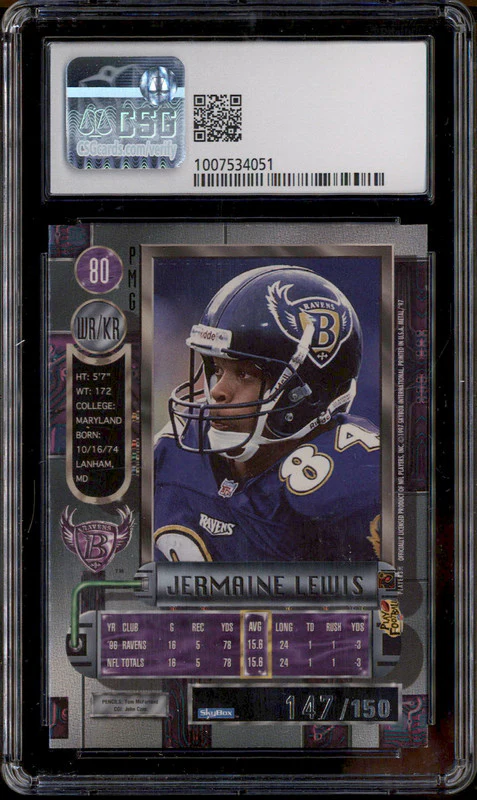 1997 Fleer Metal Universe Precious Metal Gems #80 Jermaine Lewis /150 CSG 7.5 - Image 2