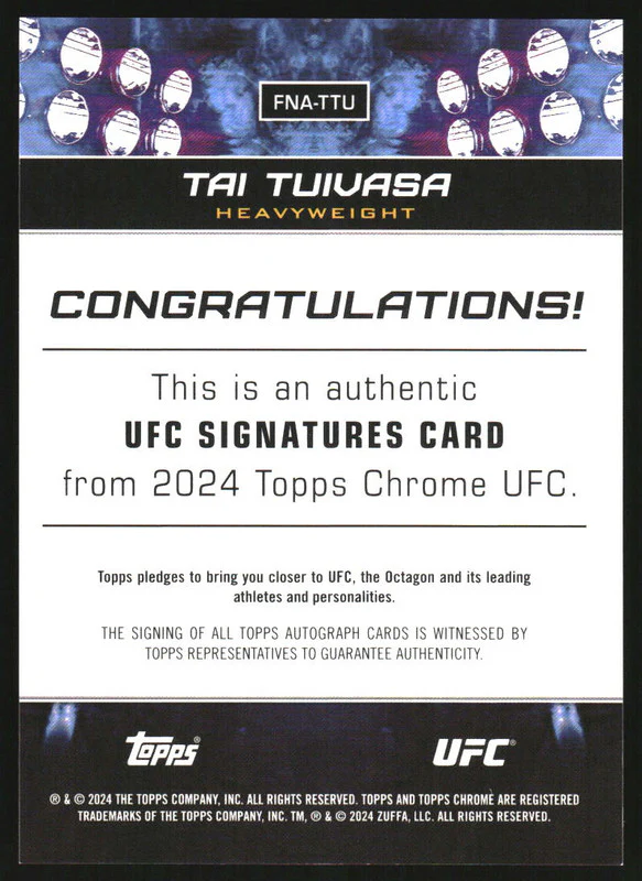 2024 Topps Chrome UFC UFC Signatures Red Refractor #FNA-TTU Tai Tuivasa Auto /5 - Image 2