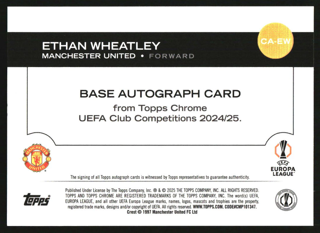 2024 Topps Chrome UEFA Magenta Lava Refractor #CA-EW Ethan Wheatley RC Auto /75 - Image 2