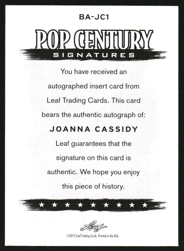 2012 Leaf Pop Century Signatures #BA-JC1 Joanna Cassidy Auto - Image 2
