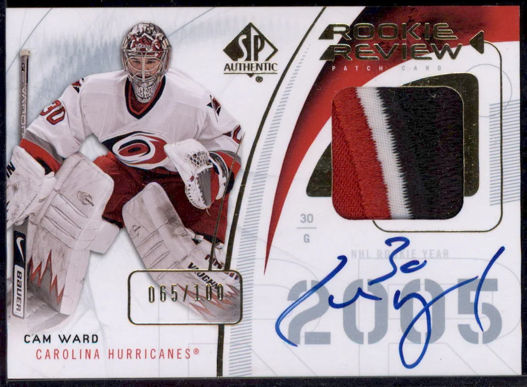 2009-10 SP Authentic Rookie Review Auto Patches Cam Ward Autograph Auto /100