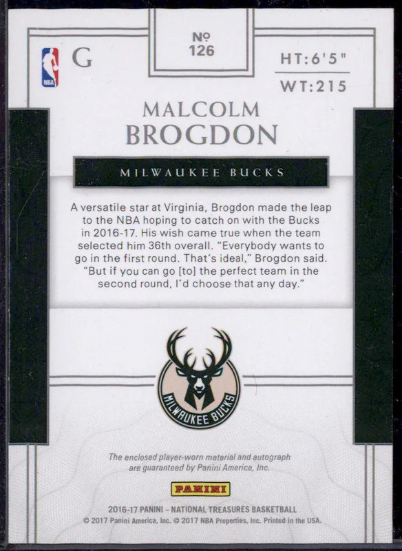 2016 National Treasures Rookie Patch Autographs #126 Malcolm Brogdon RC Auto /99 - Image 2