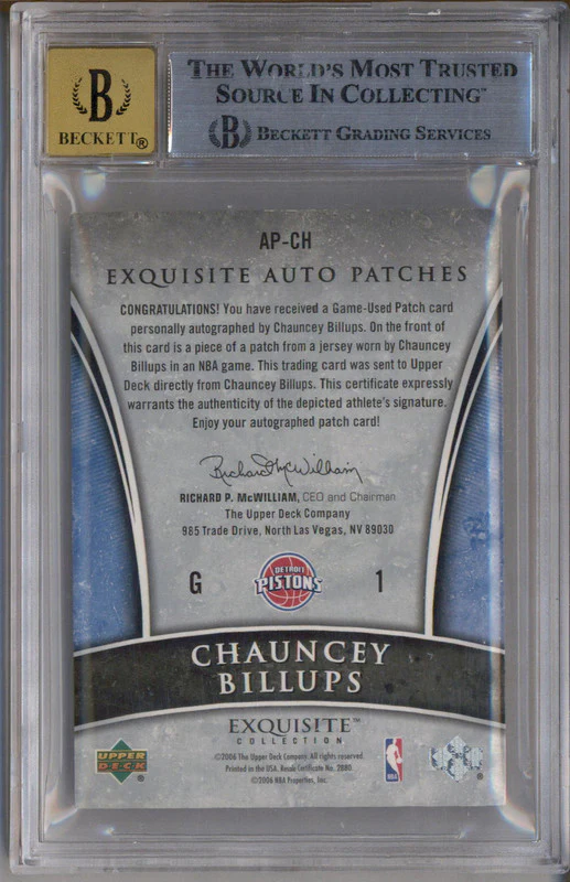 2005 Exquisite Collection Autographs Patches Chauncey Billups Auto /100 BGS 8 - Image 2