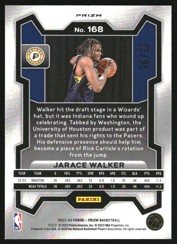 2023-24 Panini Prizm Prizms Blue Shimmer FOTL #168 Jarace Walker RC /35 - Image 2