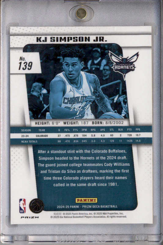 2024-25 Panini Prizm Deca Black Shimmer Prizms FOTL #139 KJ Simpson Jr. RC 1/1 - Image 2