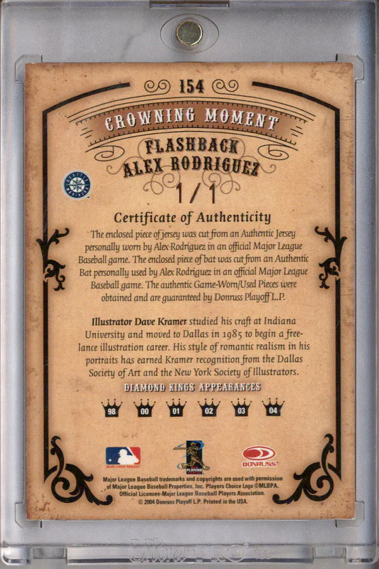 2004 Diamond Kings DK Combos Bronze Sepia #154 Alex Rodriguez Bat Jersey 1/1 - Image 2