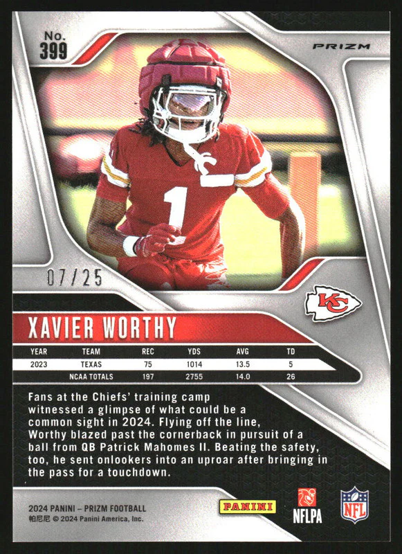 2024 Panini Prizm No Huddle Pink Prizm #399 Xavier Worthy RC /25 - Image 2