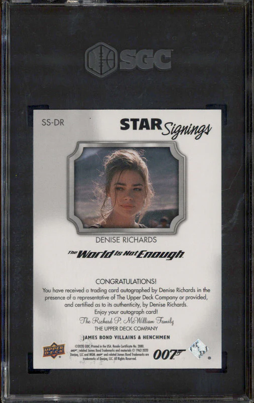 2021 UD James Bond Villains & Henchmen Star Signings Denise Richards Auto SGC 10 - Image 2