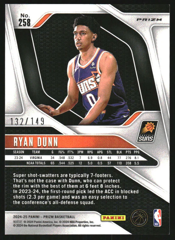 2024-25 Panini Prizm Purple Ice Prizm #258 Ryan Dunn RC /149 - Image 2