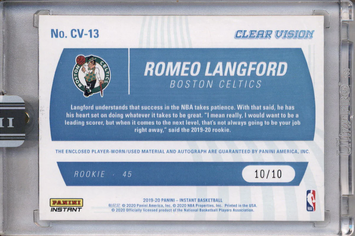 2019-20 Panini Instant Clear Vision #CV-13 Romeo Langford RC Auto /10 - Image 2