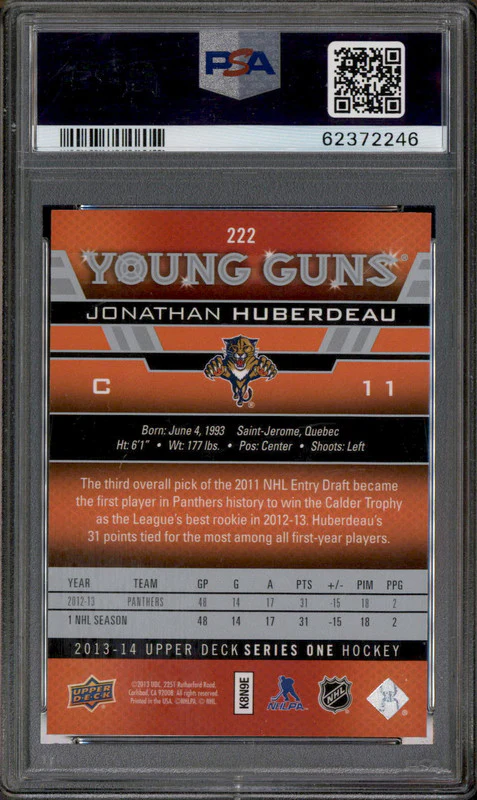 2013 Upper Deck #222 Jonathan Huberdeau RC PSA 9 - Image 2