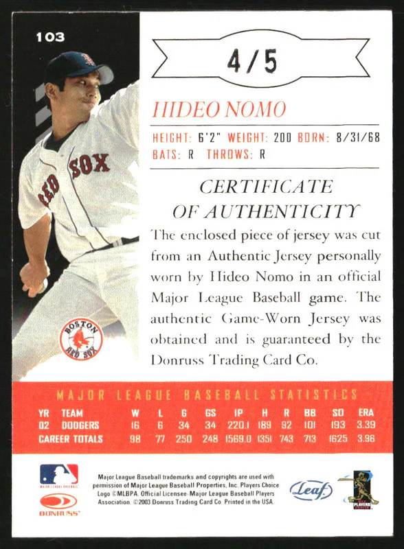 2003 Leaf Limited Threads #103 Hideo Nomo /5 - Image 2