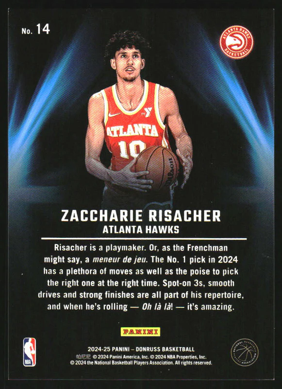 2024-25 Panini Donruss PlayMakers #14 Zaccharie Risacher RC - Image 2