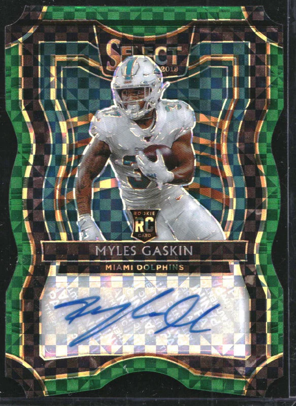 2019 Select Rookie Signatures Green Prizm Die Cut #RS-14 Myles Gaskin RC Auto /5