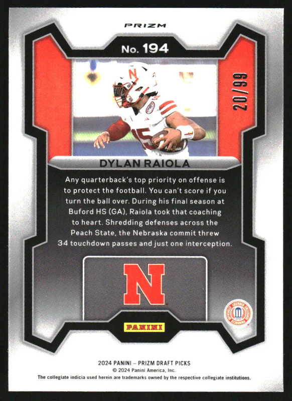 2024 Panini Prizm Collegiate Draft Blue Ice Prizm #194 Dylan Raiola /99 - Image 2