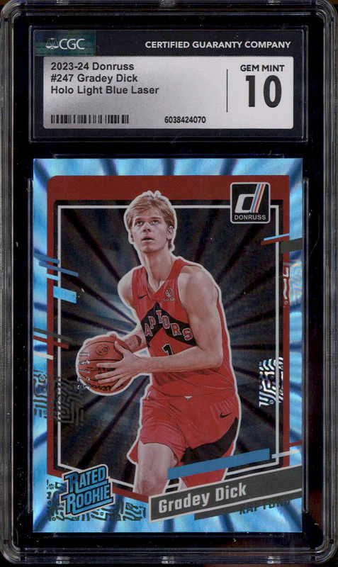 2023-24 Donruss Holo Light Blue Laser #247 Gradey Dick RC /25 CGC 10