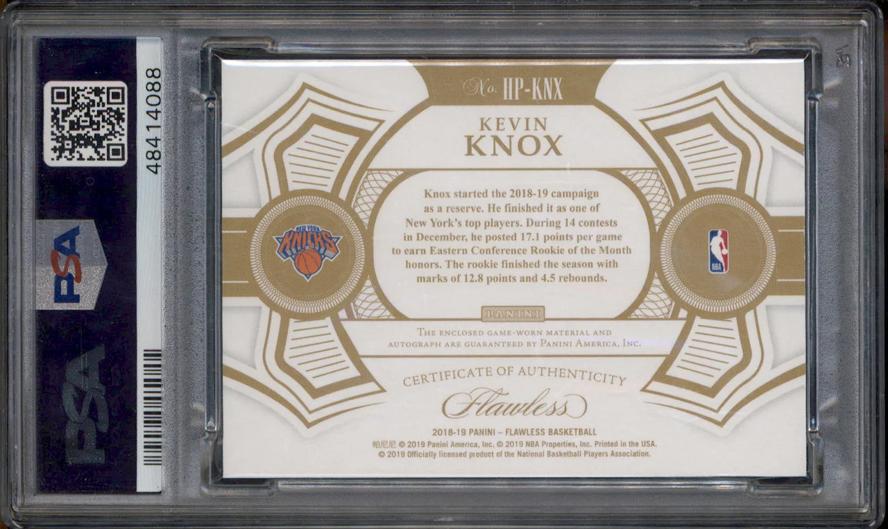 2018  Flawless Horizontal Patch Autograph #KNX Kevin Knox Auto /25 PSA 10 - Image 2