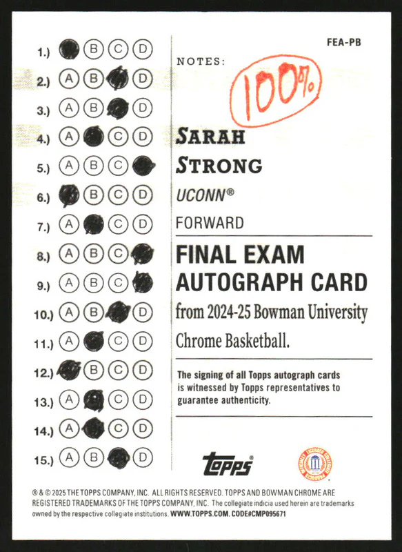 2024-25 Bowman University Chrome Final Exam Autographs #FEA-PB Sarah Strong Auto - Image 2