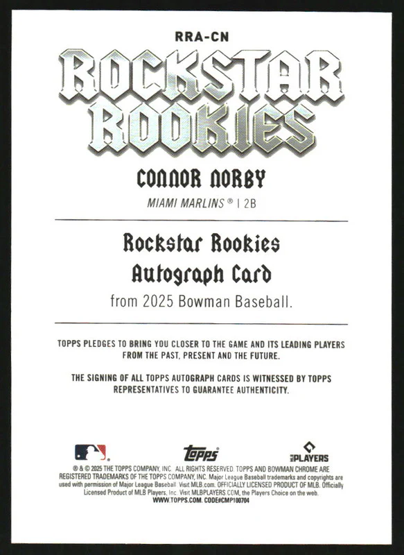 2025 Bowman Rockstar Rookies Autographs #RRA-CN Connor Norby RC Auto /25 - Image 2
