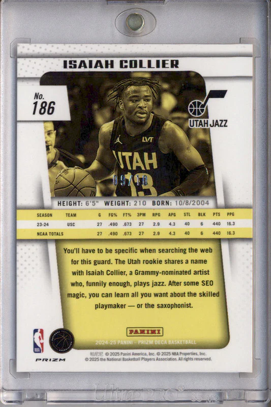 2024-25 Panini Prizm Deca Gold Prizms #186 Isaiah Collier RC /10 - Image 2