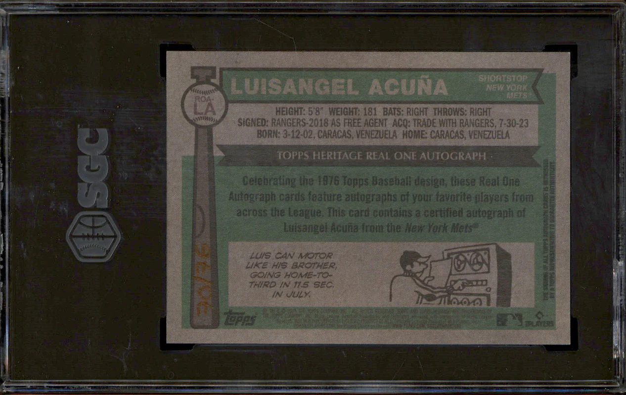2025 Topps Heritage Real One Auto Red Ink #ROA-LA Luisangel Acuna RC /76 SGC 10 - Image 2