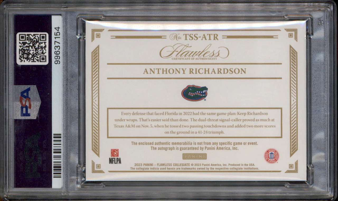 2023 Flawless Collegiate Team Slogan Auto Emerald Anthony Richardson /5 PSA 10 - Image 2