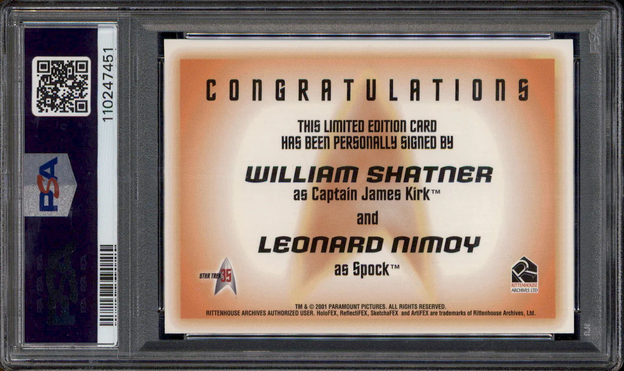 2001 Star Trek 35th Holofex Auto William Shatner Leonard Nimoy PSA 8 - Image 2