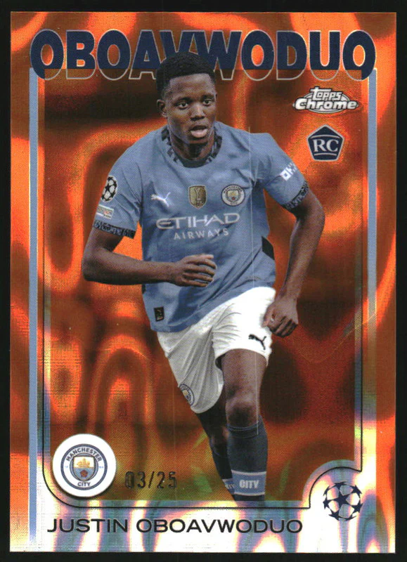 2024-25 Topps Chrome UEFA Orange Lava Refractor #144 Justin Oboavwoduo RC /25