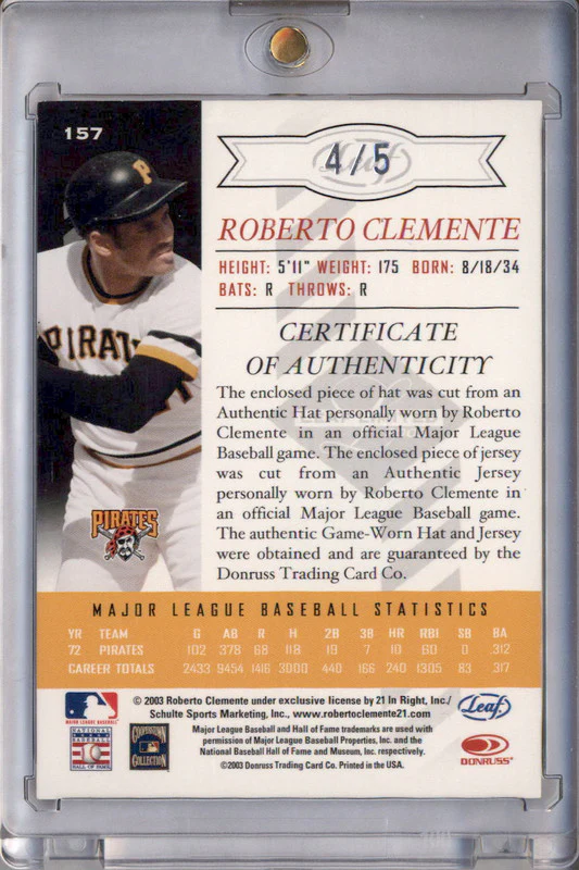 2003 Leaf Limited Threads Double #157 Roberto Clemente /5 - Image 2
