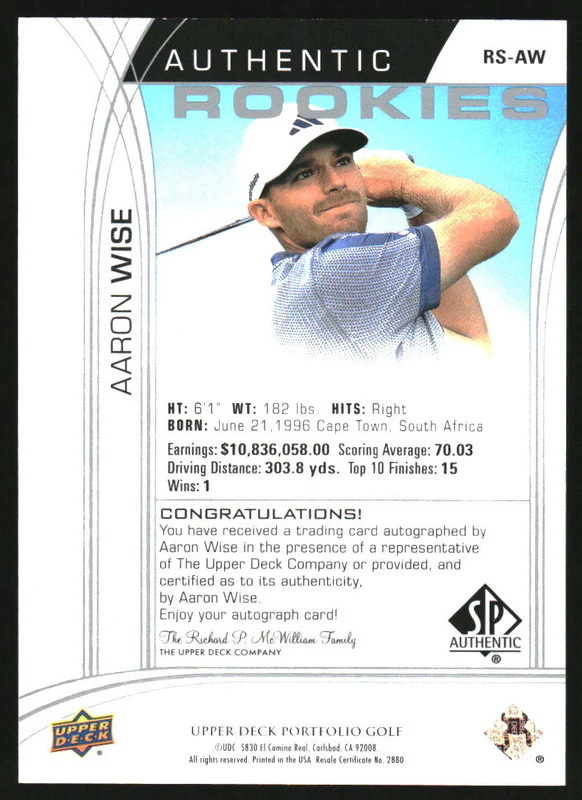 2024 Upper Deck Portfolio SP Authentic Rookies Parallel Aaron Wise Auto /299 - Image 2