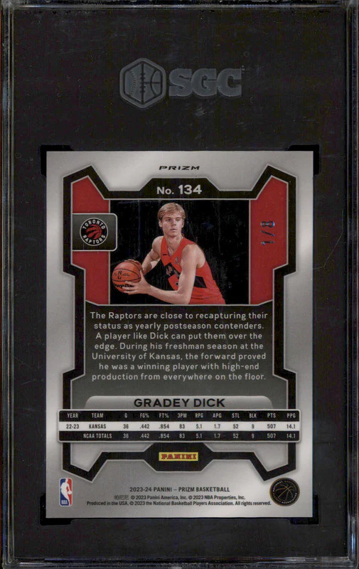 2023 Panini Prizm Choice Green Prizm #134 Gradey Dick RC /8 SGC 9.5 - Image 2