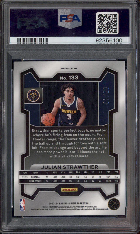 2023 Panini Prizm Bronze Fast Break #133 Julian Strawther RC /20 PSA 10 - Image 2