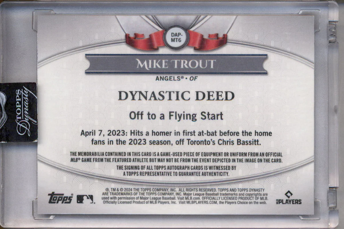 2024 Topps Dynasty Autograph Patch Silver #DAP-MT6 Mike Trout Auto /5 - Image 2