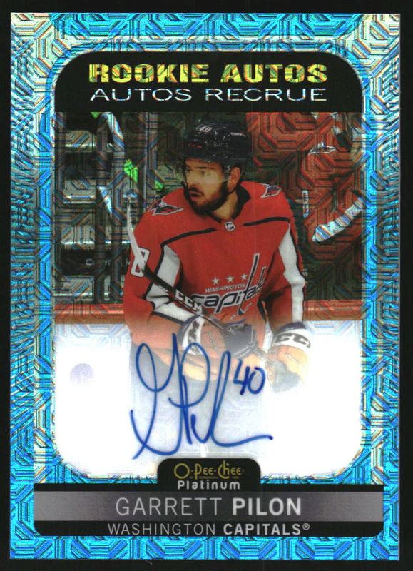 2021-22 O-Pee-Chee Platinum Rookie Autographs Blue Traxx Garrett Pilon Auto