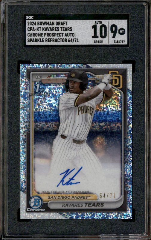 2024 Bowman Draft Chrome Auto Sparkle Refractor Kavares Tears RC /71 SGC 9