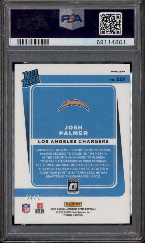 2021 Panini Donruss Optic Ice #229 Josh Palmer RC /15 PSA 7 - Image 2