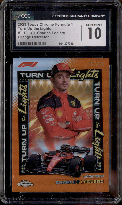2023 Topps Chrome Formula 1 Turn Up the Lights Orange Charles Leclerc /25 CGC 10