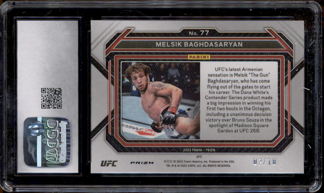 2023 Panini Prizm UFC Blue Shimmer FOTL #77 Melsik Baghdasaryan RC /10 CGC 10 - Image 2